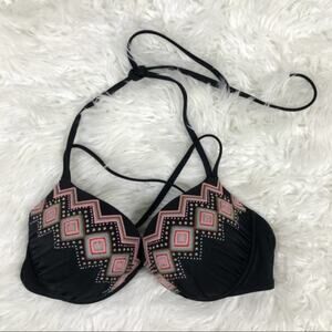 Shade & Shore Black Beaded Embroidered Bikini Top